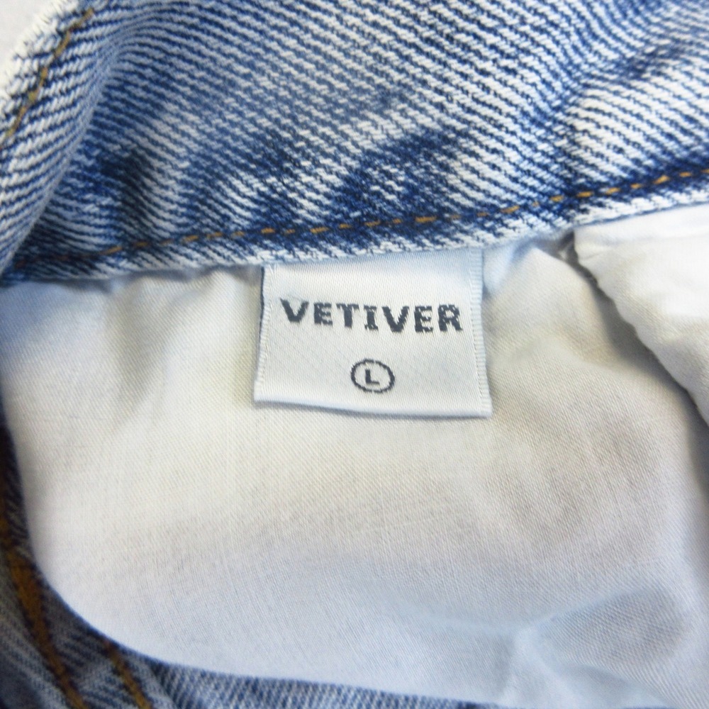 Vetiver Co Wide Leg Jeans Women Large Light Wash Pleated Button Fly Distressed - Picture 11 of 13